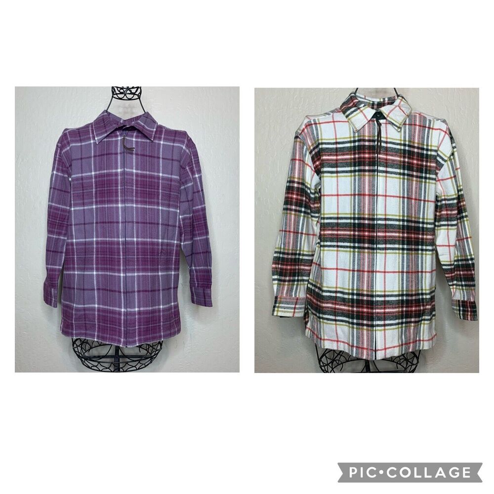 Lot Of 2 Denim & Co QVC Full Zip Plaid Flannel Shirts Womens Size XS NWTS